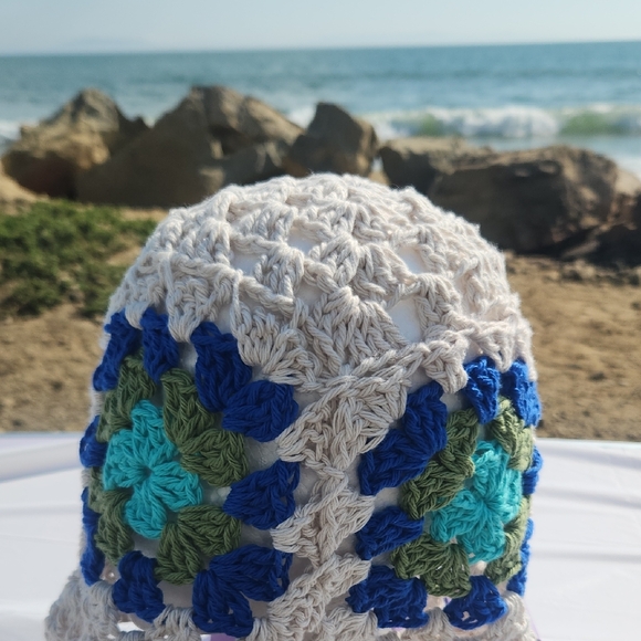 Handmade Crochet Granny Square XL Cotton Unisex Bucket Hat - Picture 9 of 15
